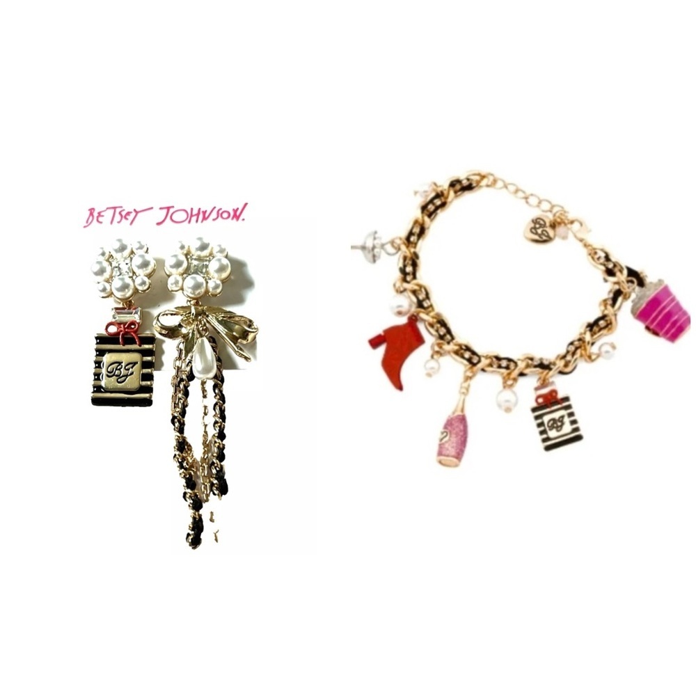 BETSEY JOHNSON SET ‘Going All Out’ Mismatched Sparkle Bracelet & Earrings NWT